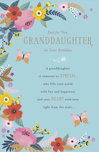 Granddaughter Birthday Card - Hearty Florals And Butterflies