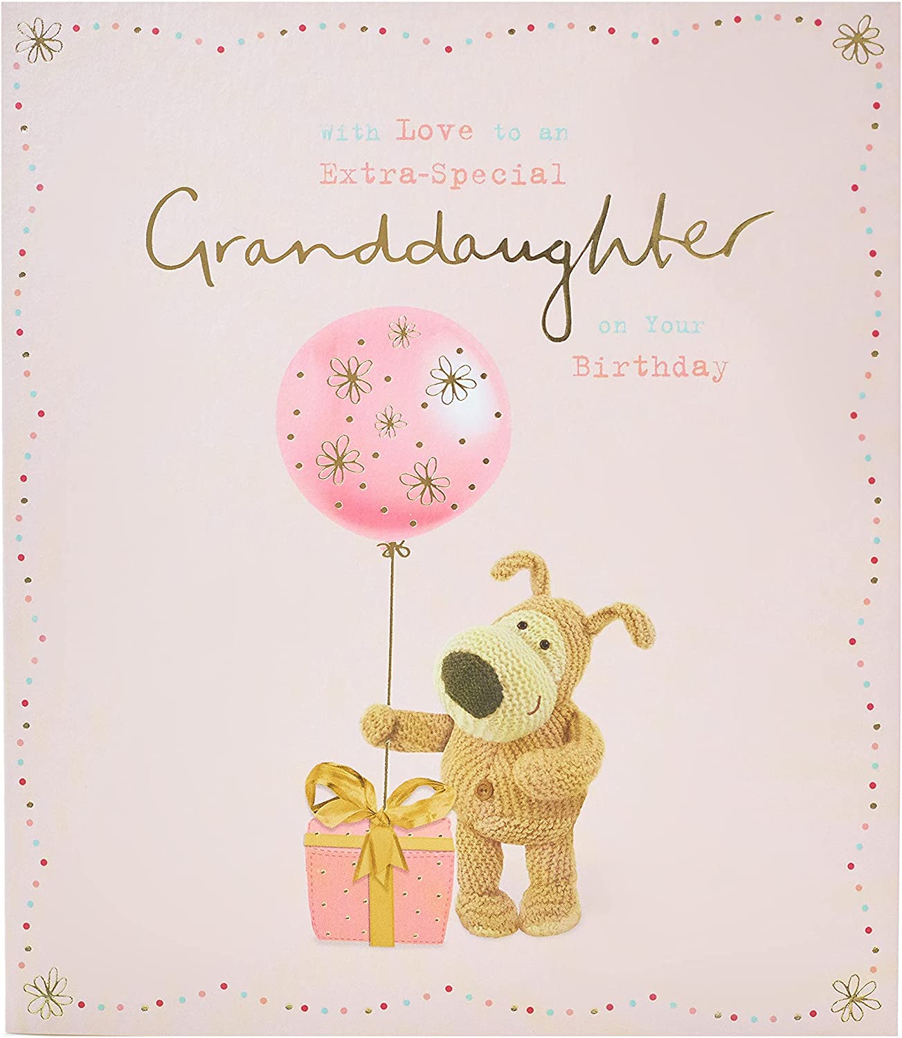 Granddaughter Birthday Card - Boofles With Present And Balloon