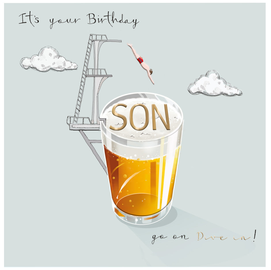 Humorous Son Birthday Card - Diving In Amber Nectre