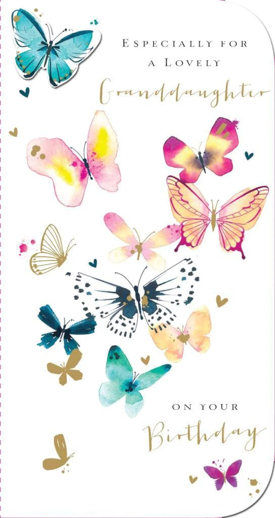Granddaughter Birthday Card - Colourful Flock of Butterflies