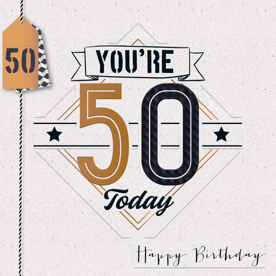 50th Birthday Card - Retro Word Art