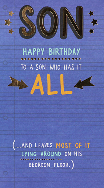 Humorous Son Birthday Card - Youthful Annoying Antics