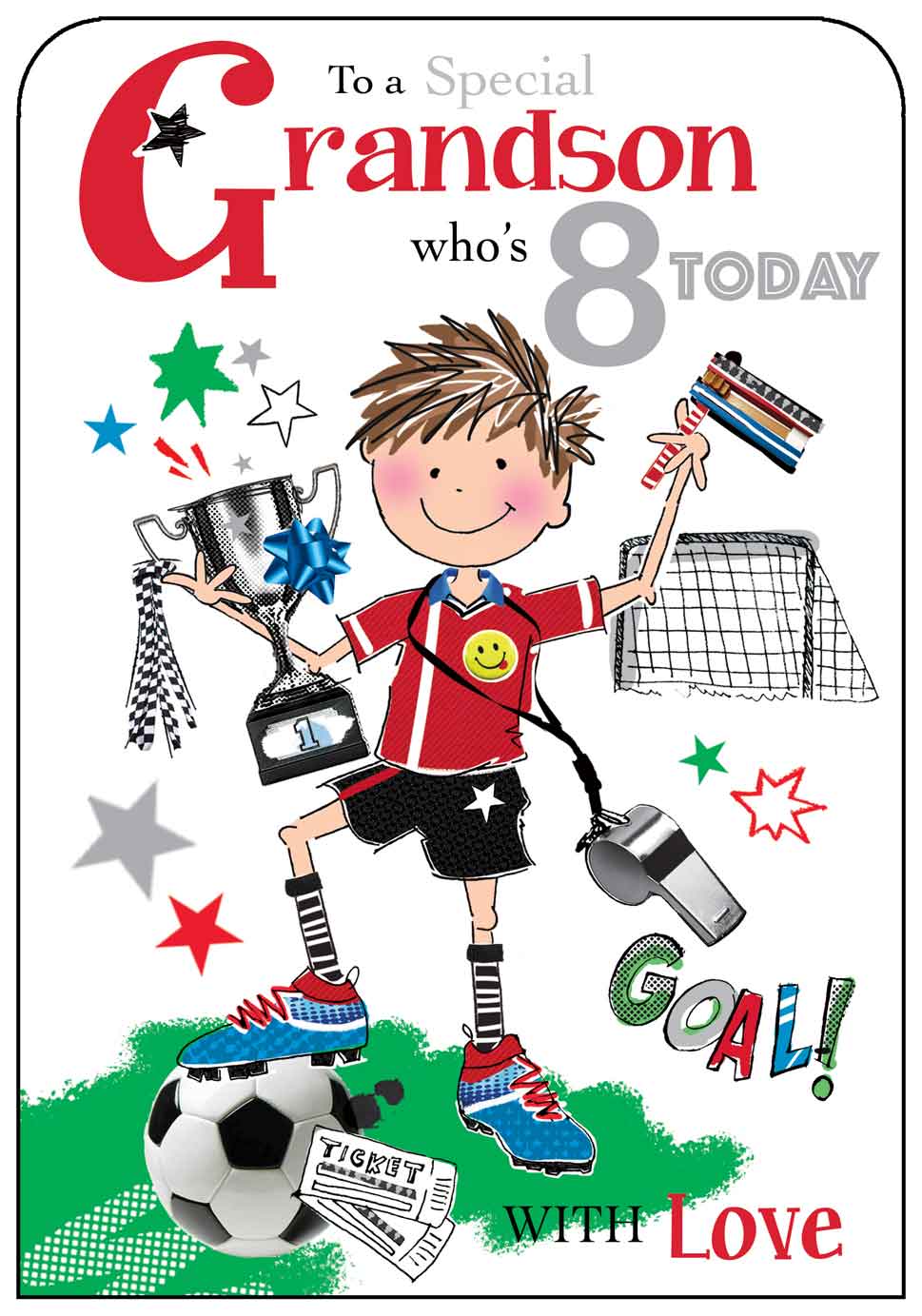 Grandson 8th Birthday Card - Footie Champion