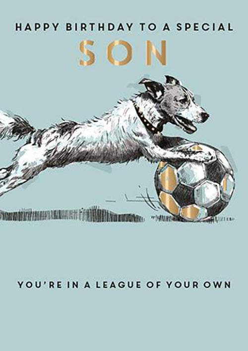Son Birthday Card - Doggy Football